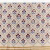 Ivory Linen Printed Saree With Handcrafted Ajrakh Patch Work