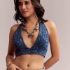 Blue Linen Printed Saree With Heritage Ajrakh Leaf Print