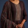 16963-wine-silk-anarkali-set-with-ajrakh-print-dupatta-2.jpg Wine Silk Anarkali Set With Ajrakh Print Dupatta