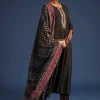 Dark Brown Silk Anarkali Set With Ajrakh Print Dupatta