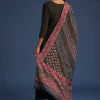 Dark Brown Silk Anarkali Set With Ajrakh Print Dupatta