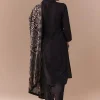 Black Linen Kurta Set with Ajrakh Dupatta