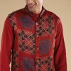 Red Ajrakh Printed Kurta Jacket Set
