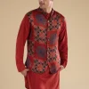 Red Ajrakh Printed Kurta Jacket Set