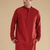 Red Ajrakh Printed Kurta Jacket Set