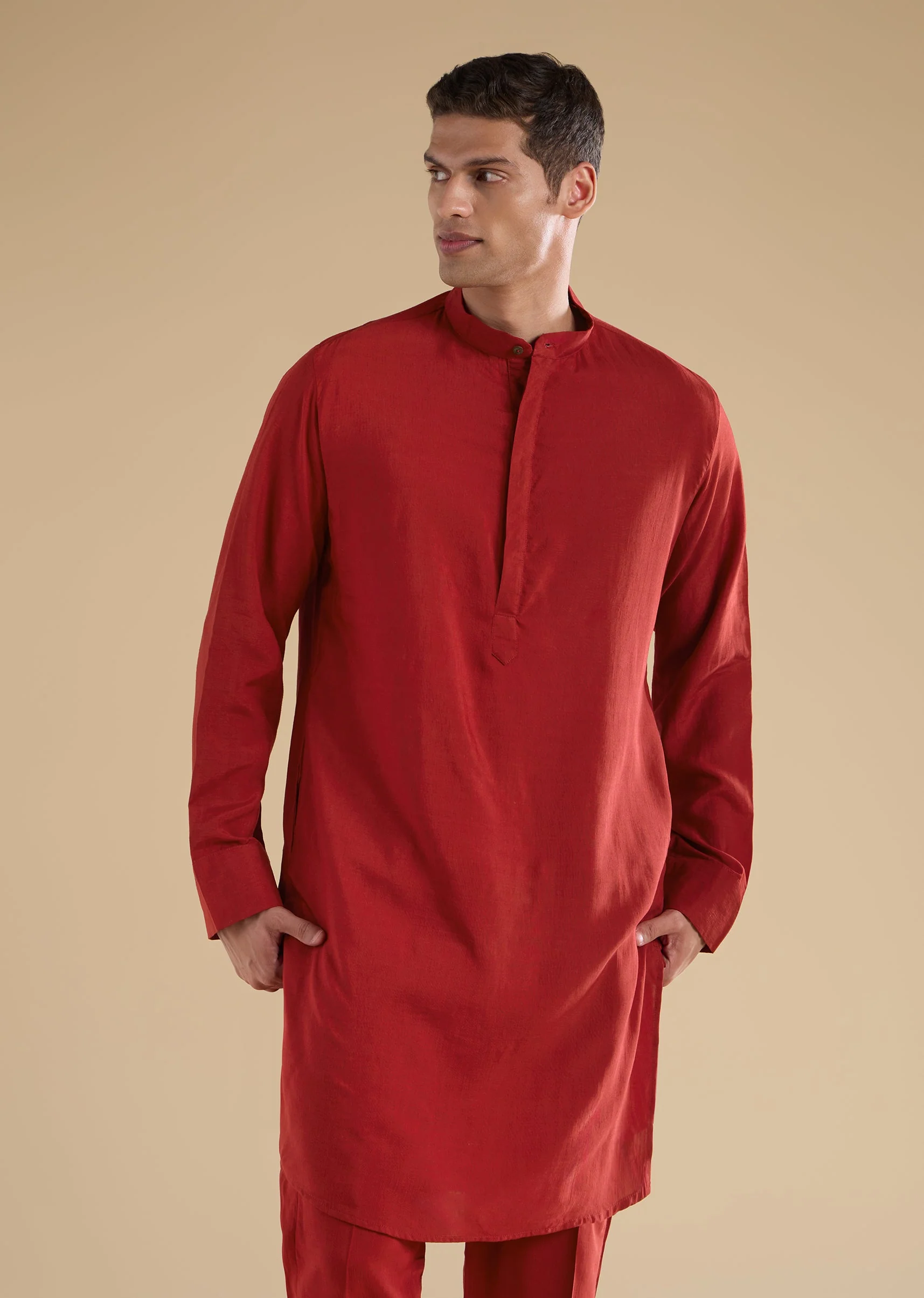 Red Ajrakh Printed Kurta Jacket Set