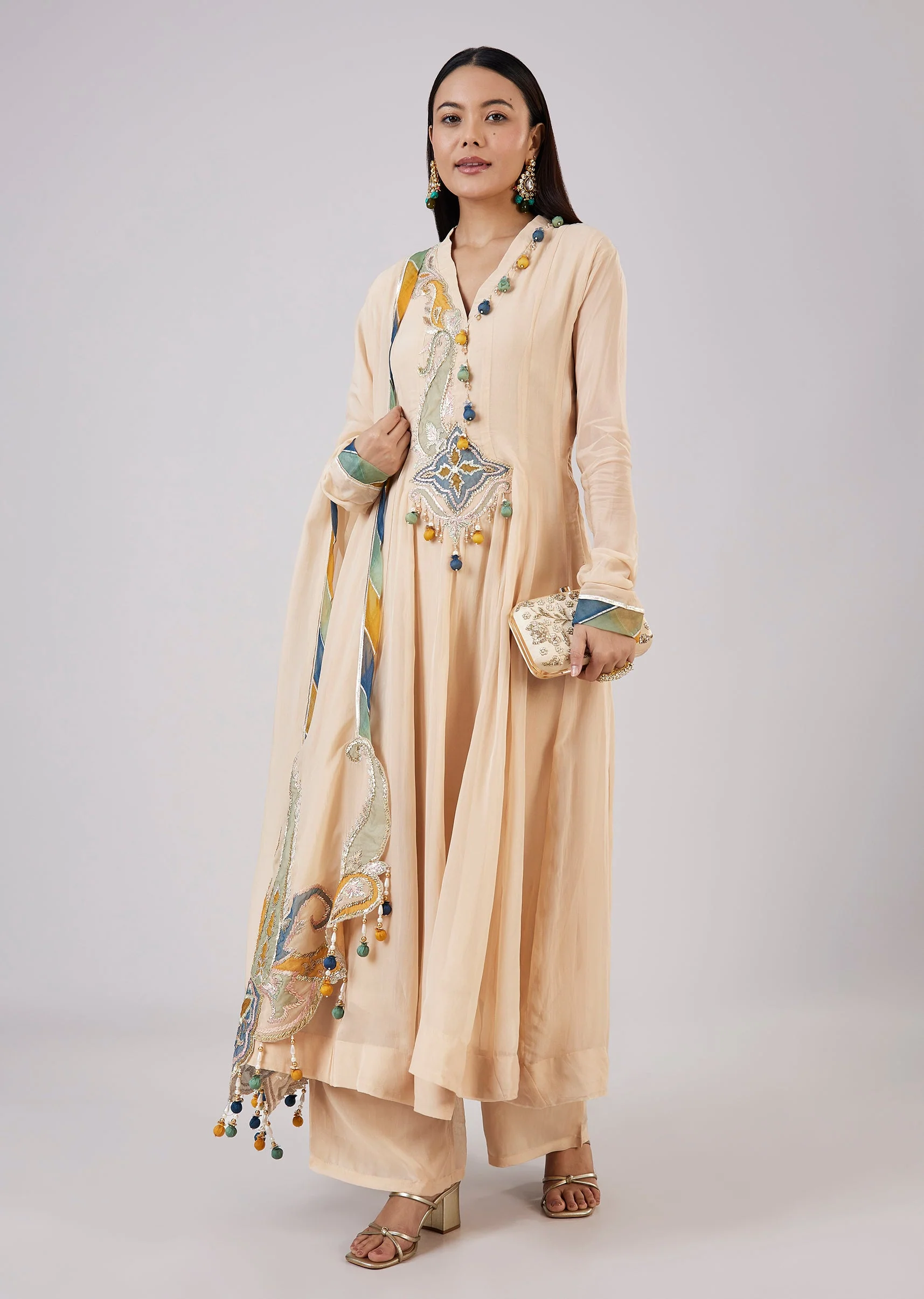 1701-beige-organza-anarkali-with-gotta-lace-1.webp Beige Organza Anarkali With Gotta Lace