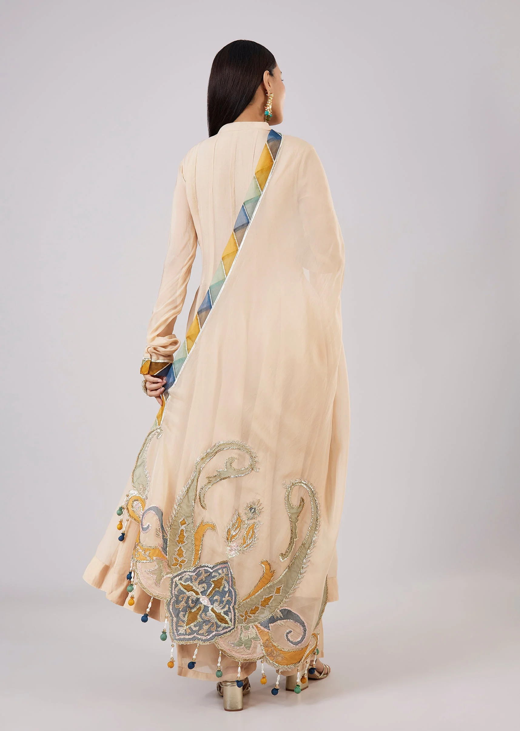 Beige Organza Anarkali With Gotta Lace