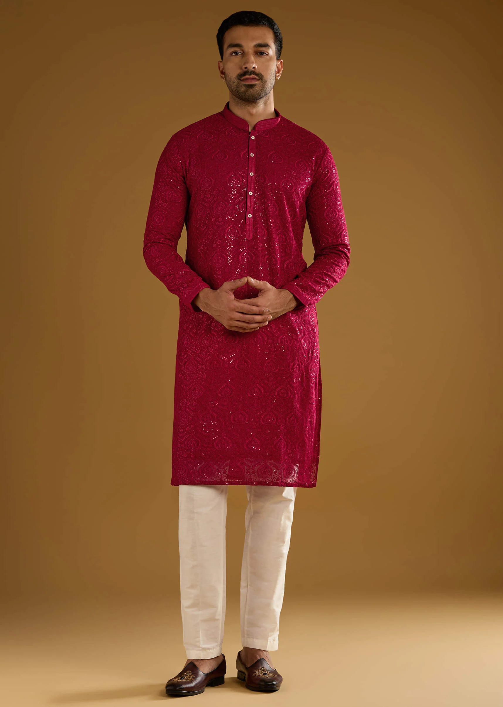 17015-red-silk-kurta-set-for-men-with-intricate-hand-embroidery-1.webp Red Silk Kurta Set For Men With Intricate Hand Embroidery