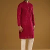 Red Silk Kurta Set For Men With Intricate Hand Embroidery