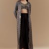 Black Crop Top and Skirt Set with Ajrakh