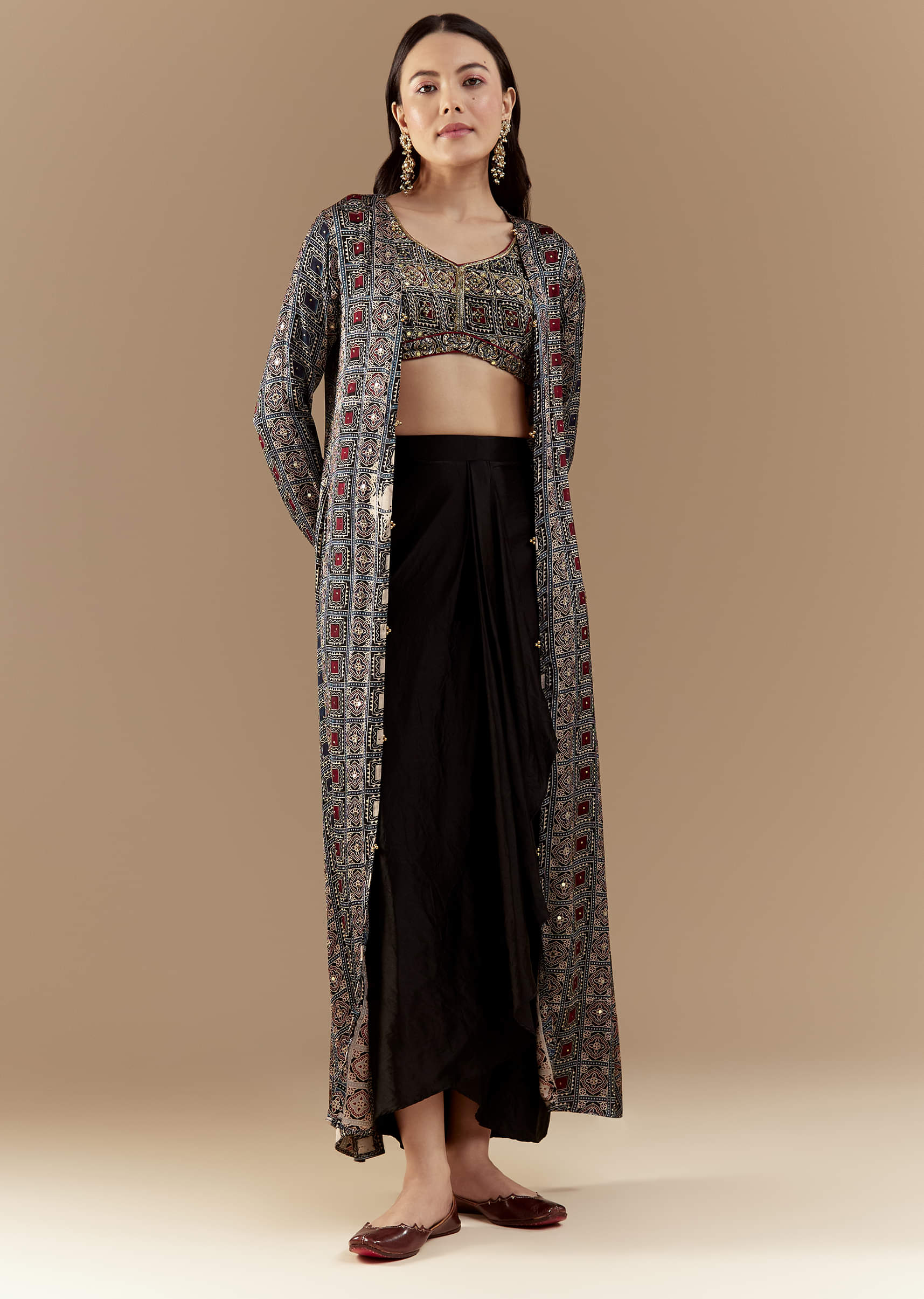17030-black-crop-top-and-skirt-set-with-ajrakh-1.jpg Black Crop Top and Skirt Set with Ajrakh