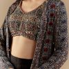 Black Crop Top and Skirt Set with Ajrakh