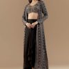 Black Crop Top and Skirt Set with Ajrakh