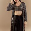 Black Crop Top and Skirt Set with Ajrakh
