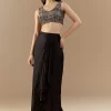 Black Crop Top and Skirt Set with Ajrakh