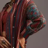 Red Ajrakh Printed Shirt And Croptop With Draped Skirt