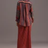 Red Ajrakh Printed Shirt And Croptop With Draped Skirt