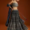 Blue Satin Ajrakh Printed Lehenga Choli With Dupatta