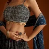 Blue Satin Ajrakh Printed Lehenga Choli With Dupatta