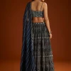 Blue Satin Ajrakh Printed Lehenga Choli With Dupatta