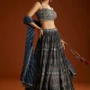 Blue Satin Ajrakh Printed Lehenga Choli With Dupatta