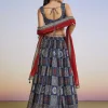 Blue Ajrakh Hand Dyed Printed Lehenga Set With Zari Dupatta