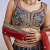 Blue Ajrakh Hand Dyed Printed Lehenga Set With Zari Dupatta