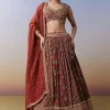 Maroon Lehenga With Ajrakh Print And Mirror Cut Dana Sequins Work