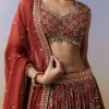 Maroon Lehenga With Ajrakh Print And Mirror Cut Dana Sequins Work