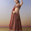 Maroon Lehenga With Ajrakh Print And Mirror Cut Dana Sequins Work