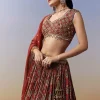 Maroon Lehenga With Ajrakh Print And Mirror Cut Dana Sequins Work