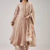 Beige Weaved Chanderi Anarkali Set