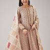 Beige Weaved Chanderi Anarkali Set