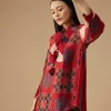 Red Hand Dyed Ajrakh Tunic and Pant Set