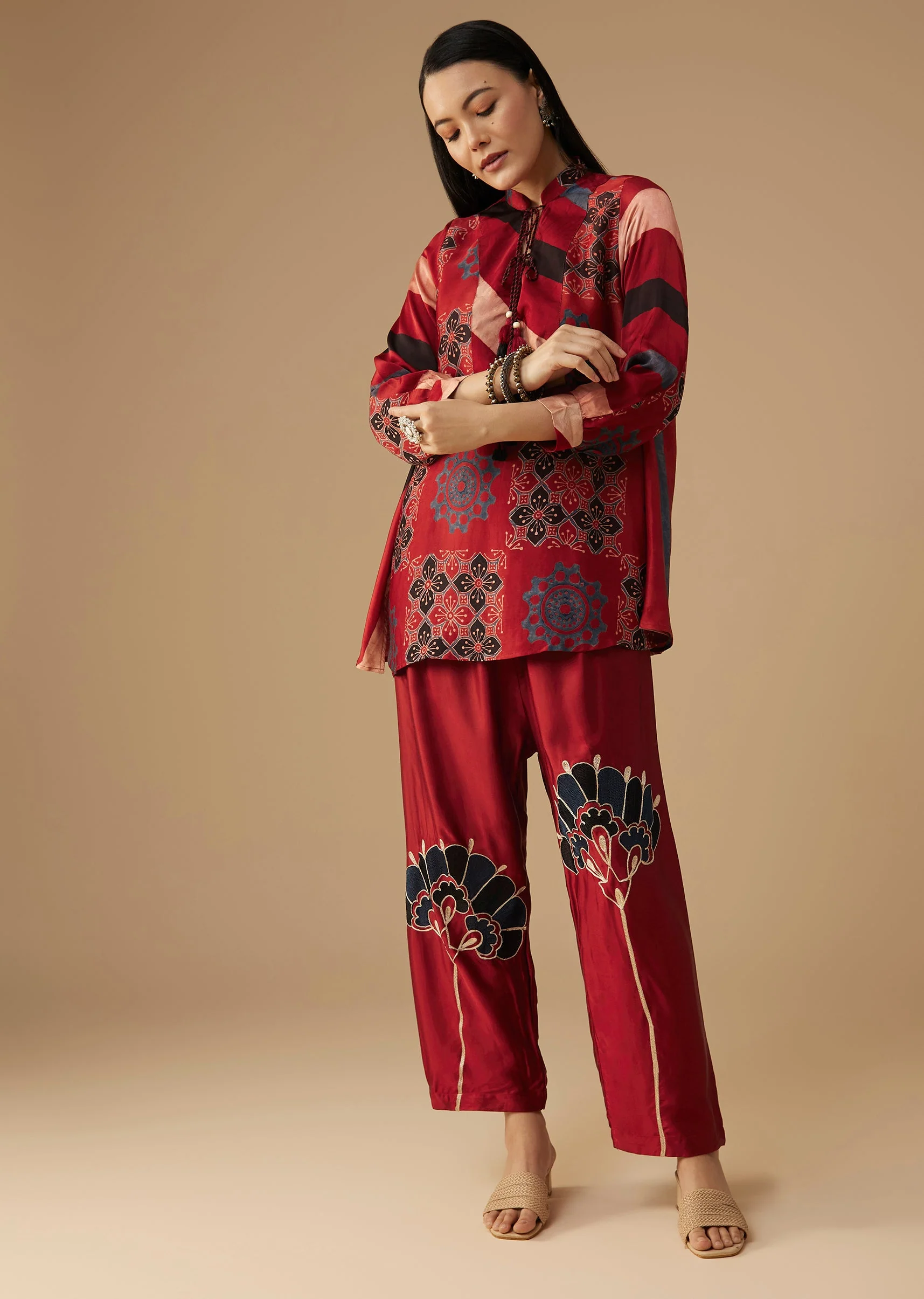 17103-xs-xs-variation-1.webp Red Hand Dyed Ajrakh Tunic and Pant Set