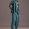 Blue Printed Shirt Salwar Set With Embroidery