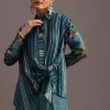 Blue Printed Shirt Salwar Set With Embroidery