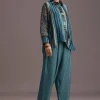 Blue Printed Shirt Salwar Set With Embroidery