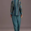 Blue Printed Shirt Salwar Set With Embroidery