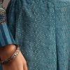 Blue Printed Shirt Salwar Set With Embroidery