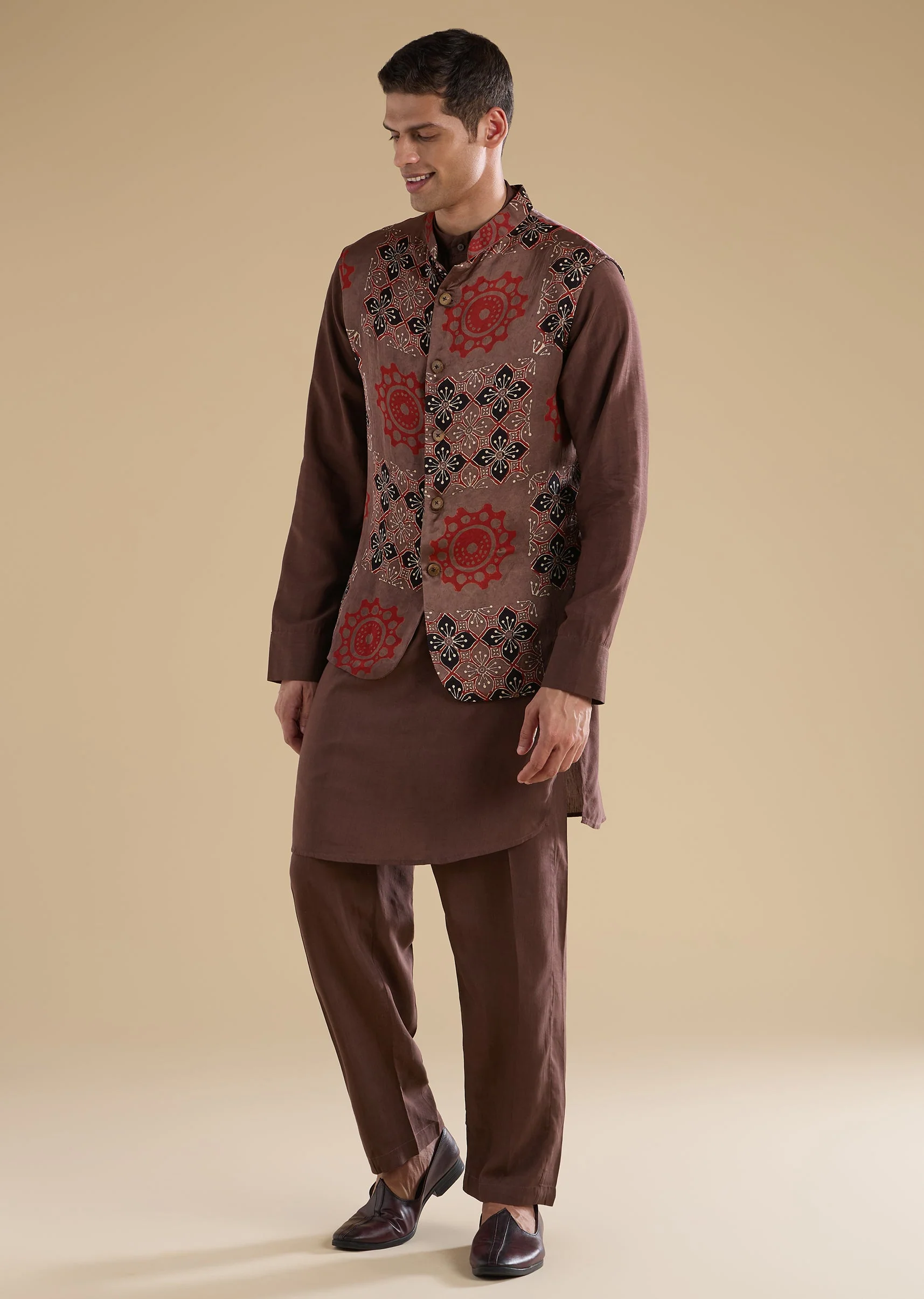 17122-rust-ajrakh-printed-kurta-jacket-set-1.webp Rust Ajrakh Printed Kurta Jacket Set