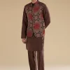 Rust Ajrakh Printed Kurta Jacket Set