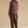 Rust Ajrakh Printed Kurta Jacket Set