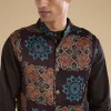 Black Ajrakh Printed Kurta Jacket Set
