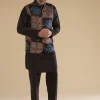 Black Ajrakh Printed Kurta Jacket Set