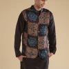 Black Ajrakh Printed Kurta Jacket Set