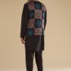 Black Ajrakh Printed Kurta Jacket Set