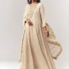 Gold Tissue Zardosi Work Floor Length Anarkali With Dupatta