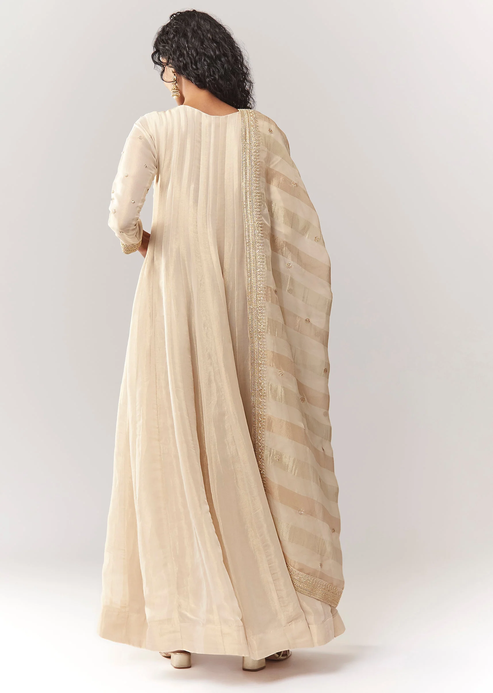 Gold Tissue Zardosi Work Floor Length Anarkali With Dupatta